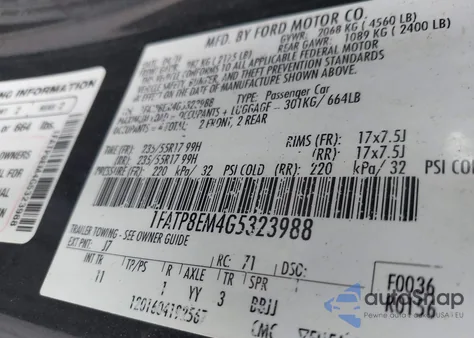 2016 Ford Mustang V6 from USA, damaged, VIN 1FATP8EM4G5323988